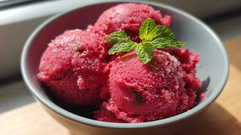 Raspberry Sorbet with Fresh Mint