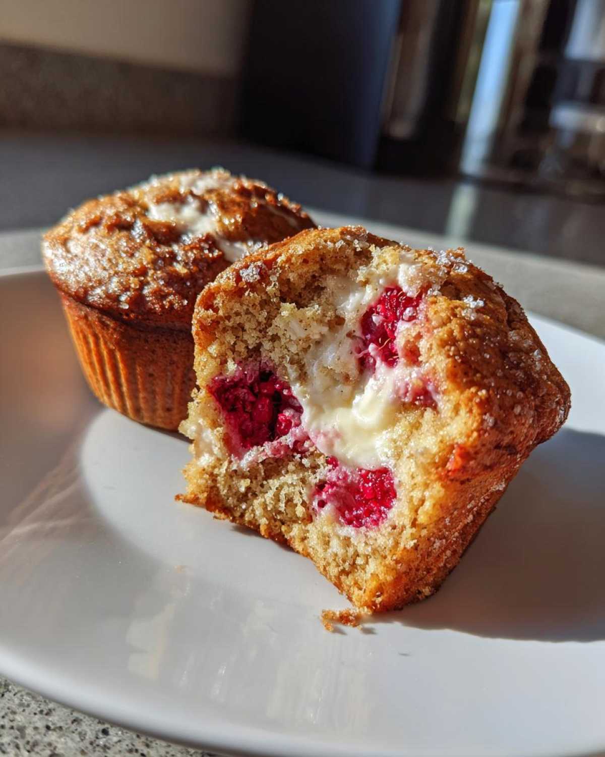 Raspberry and Cream Cheese Muffins - detail 1