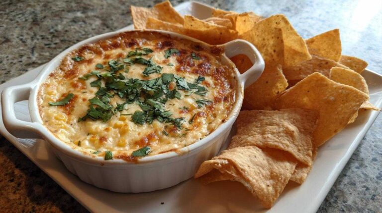 Cheesy Elote Dip with Crispy Tortilla Chips