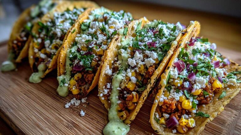 Crispy Elote Tacos with Avocado Crema