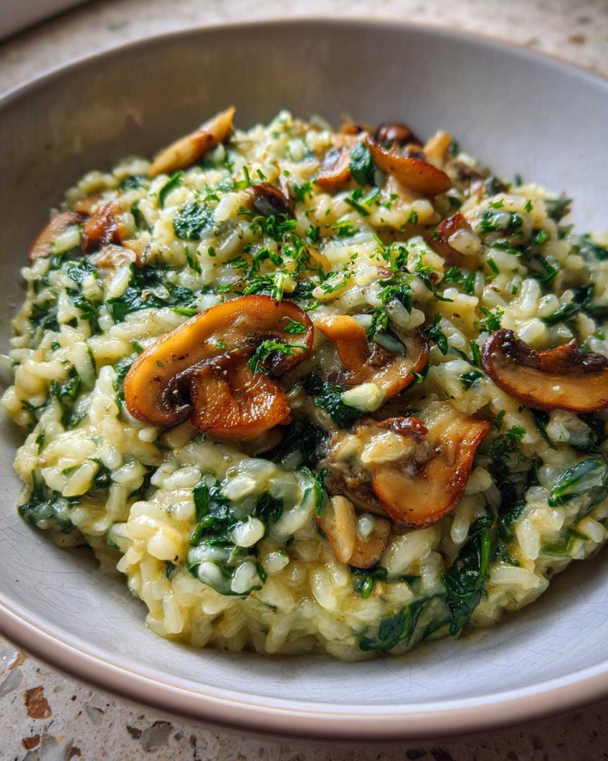 Mushroom and Spinach Risotto - detail 2