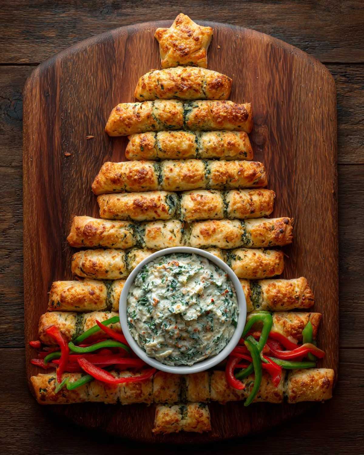 Christmas Tree Spinach Dip Breadsticks - Holiday Centerpiece Snack - detail 1