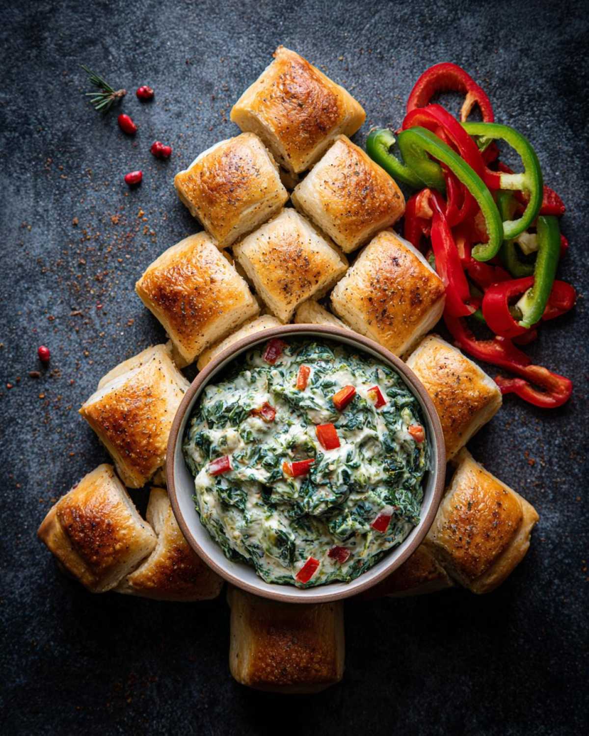 Christmas Tree Spinach Dip Breadsticks - Holiday Centerpiece Snack - detail 2