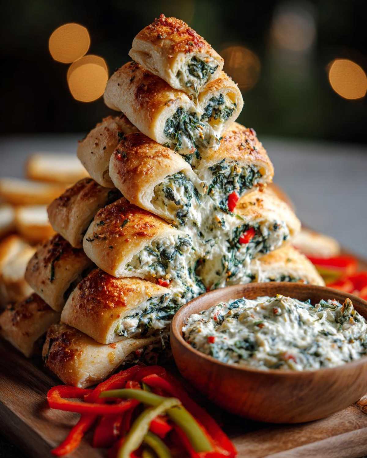 Christmas Tree Spinach Dip Breadsticks - Holiday Centerpiece Snack - detail 3