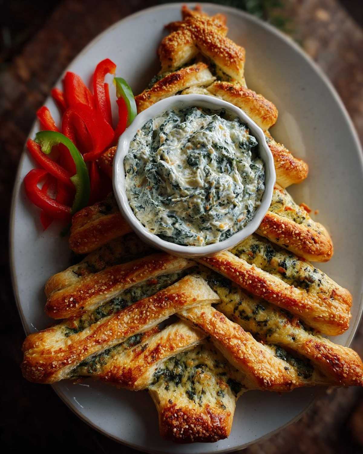 Christmas Tree Spinach Dip Breadsticks - Holiday Centerpiece Snack - detail 4