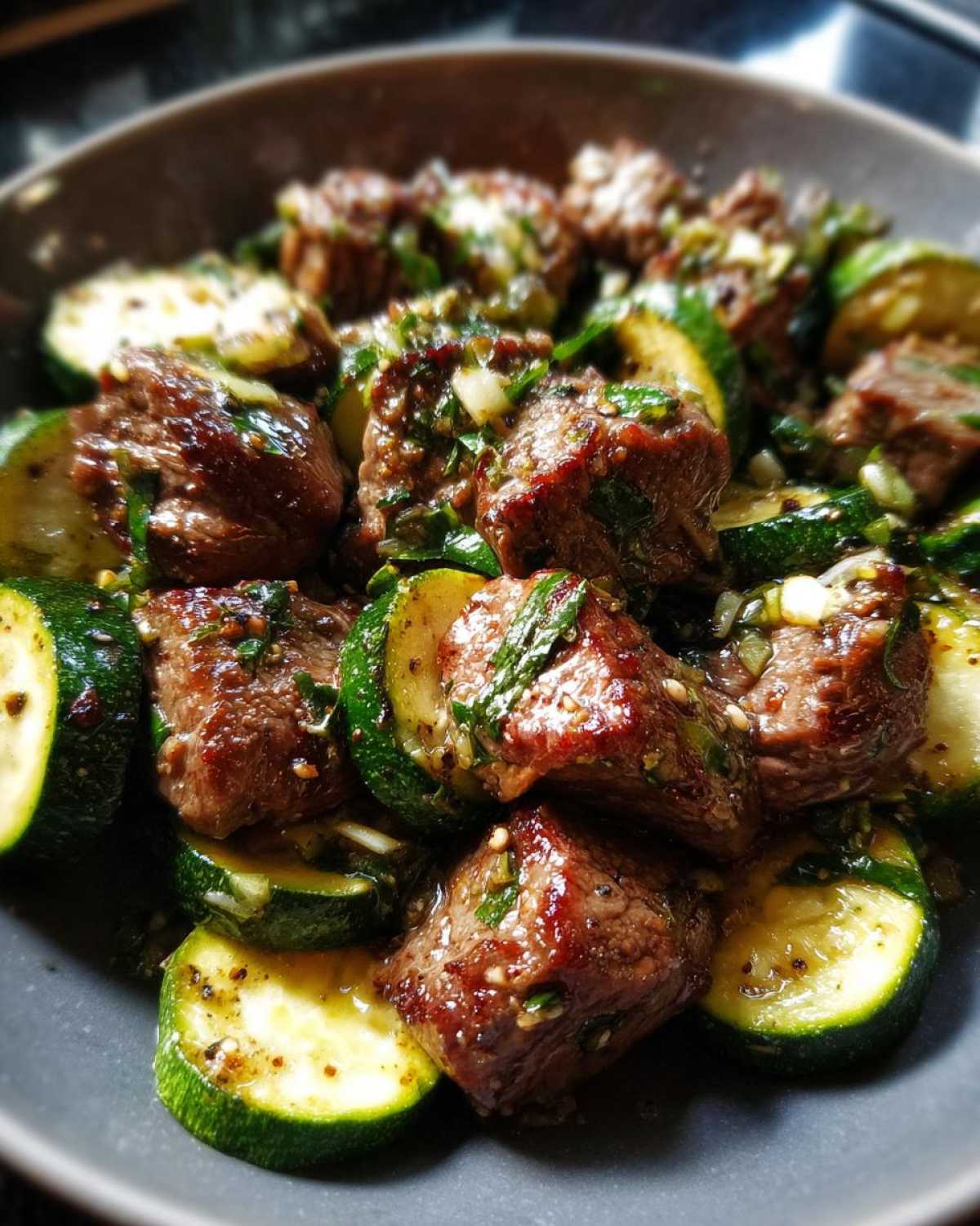Garlic Butter Steak Bites with Zucchini - Low Carb Dinner in 15 - detail 1