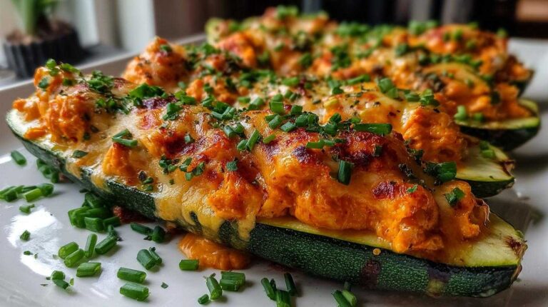 Buffalo Chicken Zucchini Boats