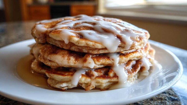 Cinnamon Roll Pancakes (Swirled and Iced)
