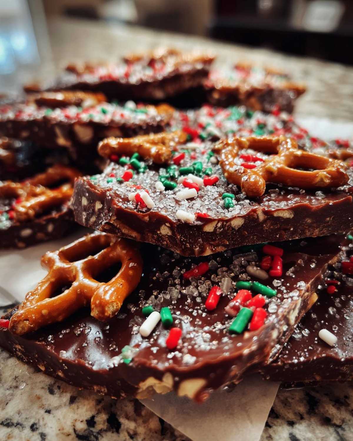 Chocolate Covered Pretzel Bark - detail 1