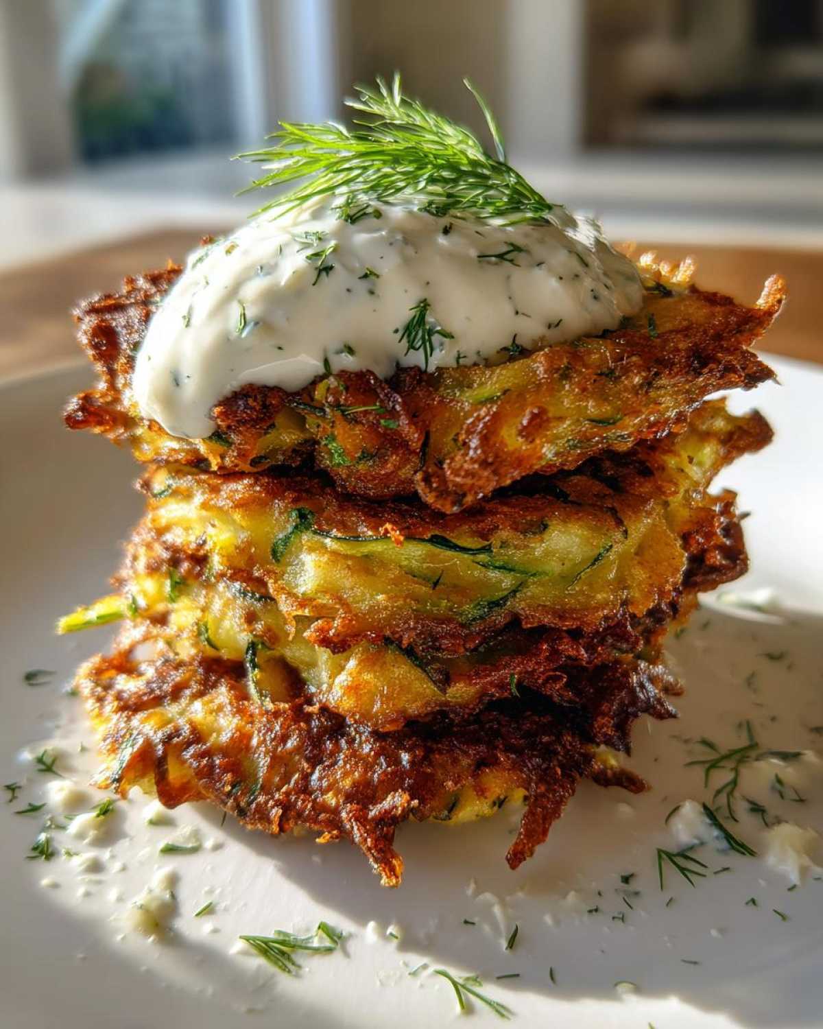 Zucchini Fritter Stack with Yogurt Sauce - detail 1