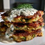 Zucchini Fritter Stack with Yogurt Sauce