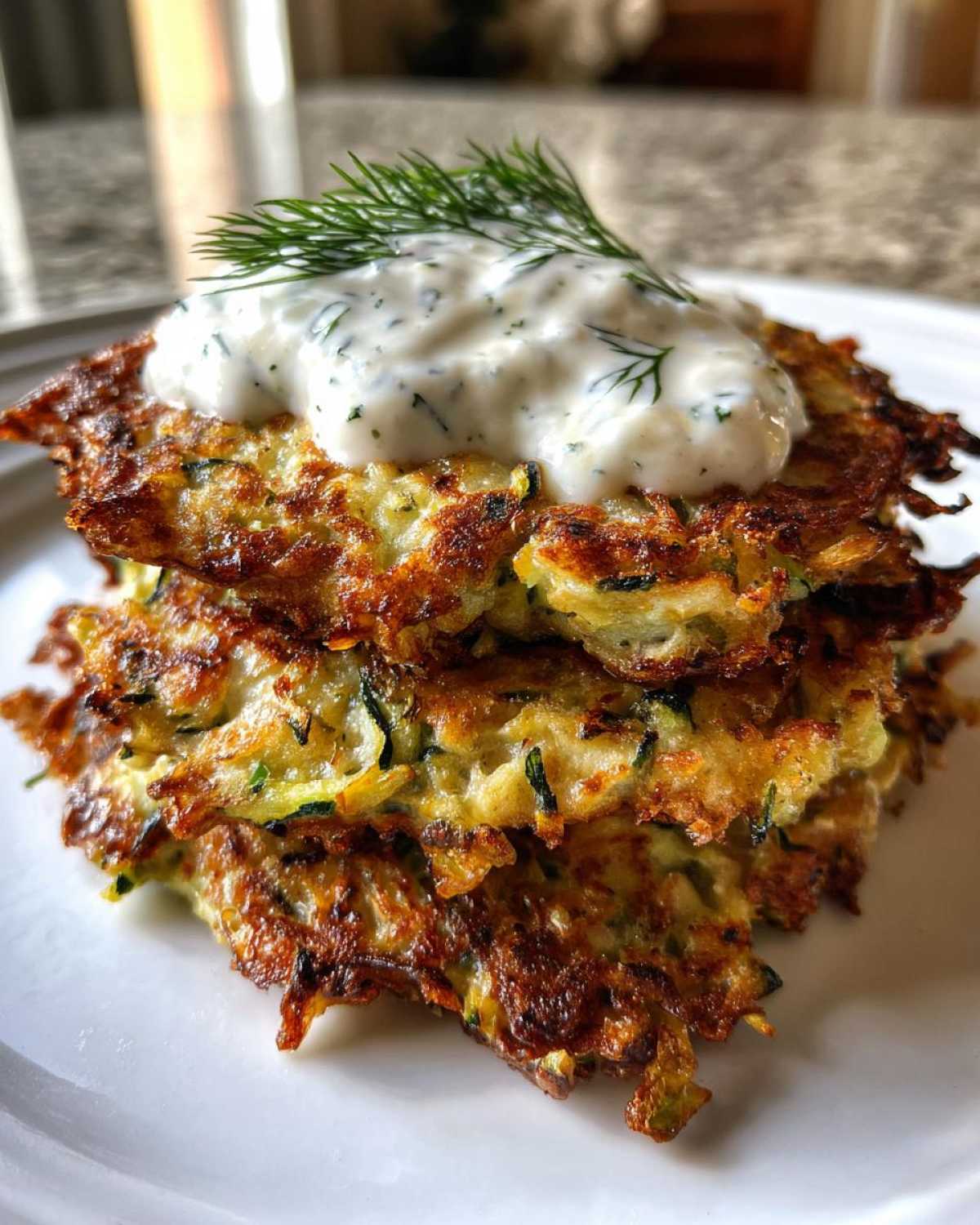 Zucchini Fritter Stack with Yogurt Sauce - detail 2
