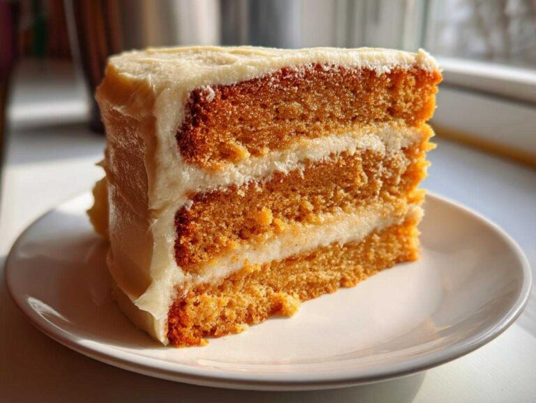 Amazing 10-Minute Creamsicle Cake Flavor A tall slice of layered Creamsicle Cake with orange-tinted sponge layers and thick white frosting.