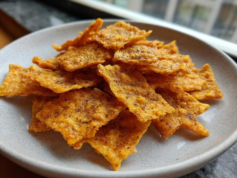 Close-up of a pile of crispy, orange-hued Keto Sour Cream Crackers seasoned with black pepper.