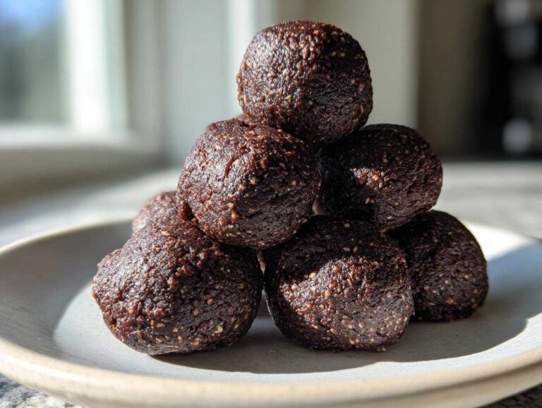 Amazing 7 Brownie Protein Bites Steps Healthy A stack of rich, dark Brownie Protein Bites Steps Healthy piled on a light ceramic plate near a window.