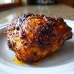 Close-up of a juicy, well-seasoned Garam Masala Chicken Thigh with a beautifully browned and slightly charred exterior.