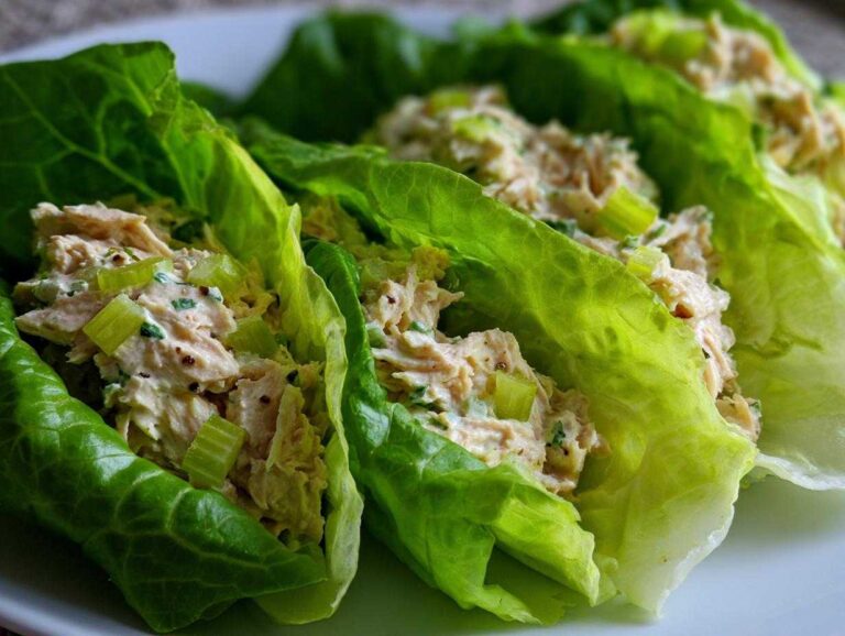 5 Minute Tuna: Easiest Way to Eat Win Close-up of creamy tuna salad filling crisp lettuce cups, showing the easiest way to eat this quick meal.